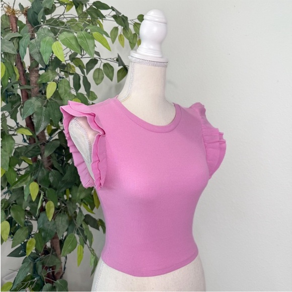 ZARA Ribbed Ruffle Top Pink Size S - Picture 3 of 6